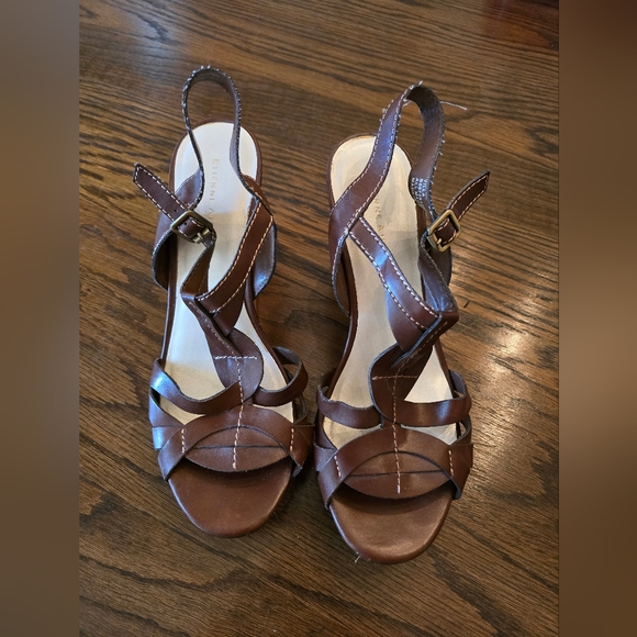 Etienne Aigner Brown Strap Wedge Heel Size 8 Women - Picture 1 of 10